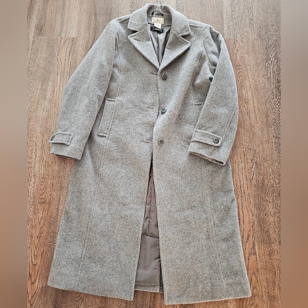 Vintage L.L. Bean 100% Wool Long Full Length Trench Coat 14 Regular - Picture 2 of 8